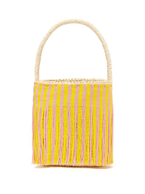 Beaded-fringe Torquilla-straw Basket Bag