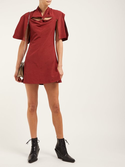 Ellery Holly Of Hollies Caped Cotton-blend Dress Burgundy - 70% Off Sale