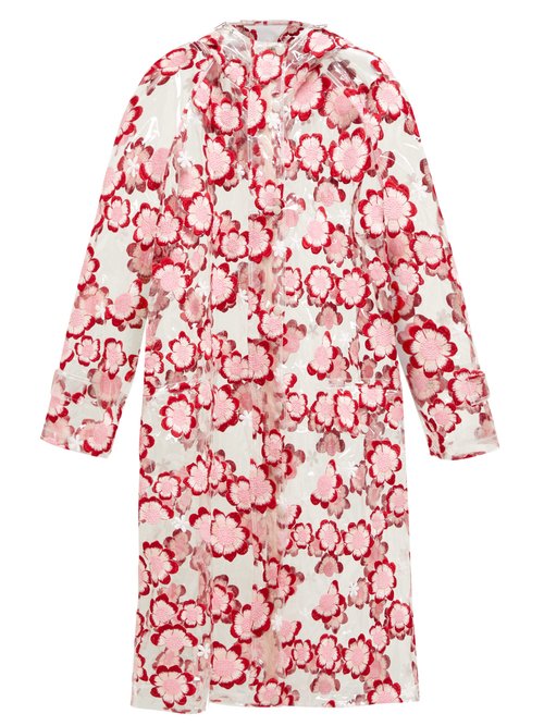 4 Moncler Simone Rocha - Floral-embroidered Pvc Raincoat Pink