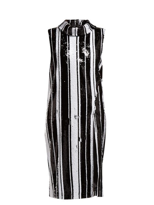 Halpern – Sequinned High-neck Midi Dress Black White