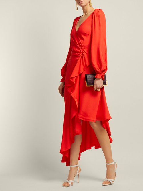 Maria Lucia Hohan Eliana Asymmetric Crepe Wrap Dress Red - 70% Off Sale