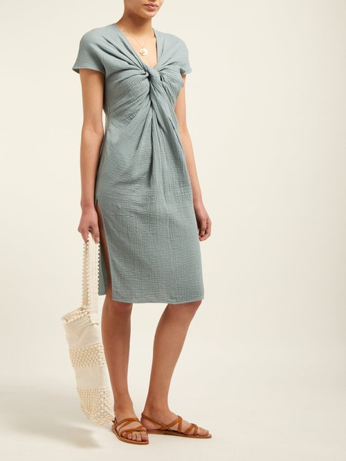 Loup Charmant Gilgo Knotted Cotton-gauze Mini Dress Green - 70% Off Sale