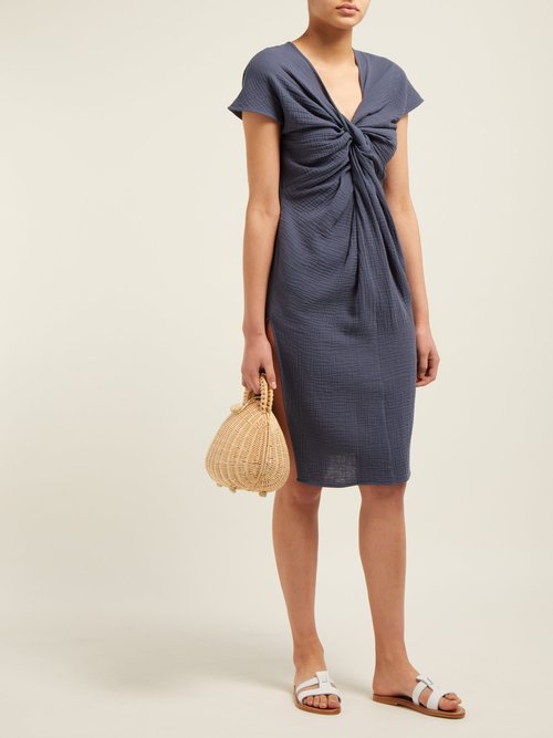 Loup Charmant Gilgo Knotted Cotton-gauze Mini Dress Dark Blue - 70% Off Sale
