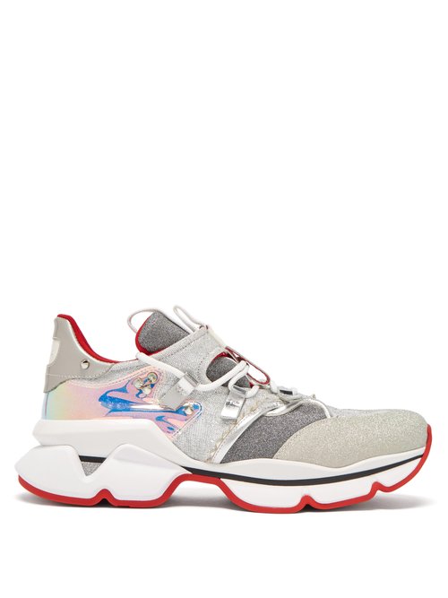 Christian Louboutin - Red Runner Lamé Trainers Silver Multi