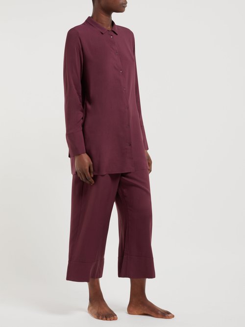 Hanro Longline Buttoned Jersey Shirt Dark Purple - 70% Off Sale