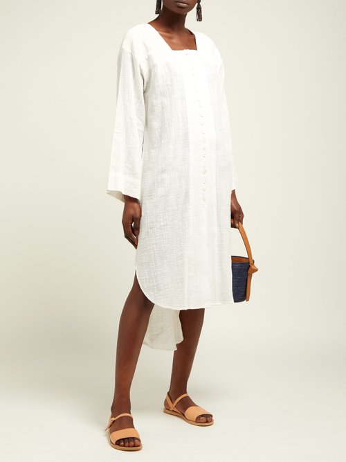 Belize Lena Hand-loomed Cotton Tunic Dress Ivory - 70% Off Sale