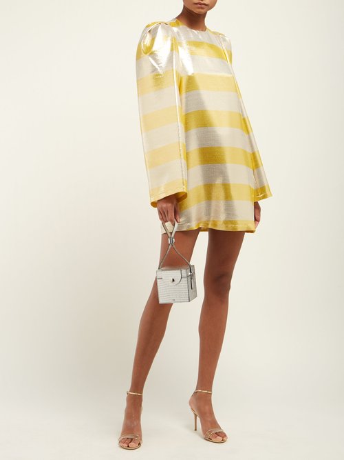 By. Bonnie Young Striped Silk-blend Lamé Dress Metallic - 70% Off Sale