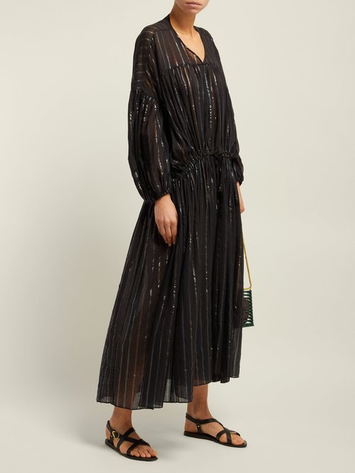 Love Binetti Striped Cotton Midi Dress Black Stripe - 70% Off Sale