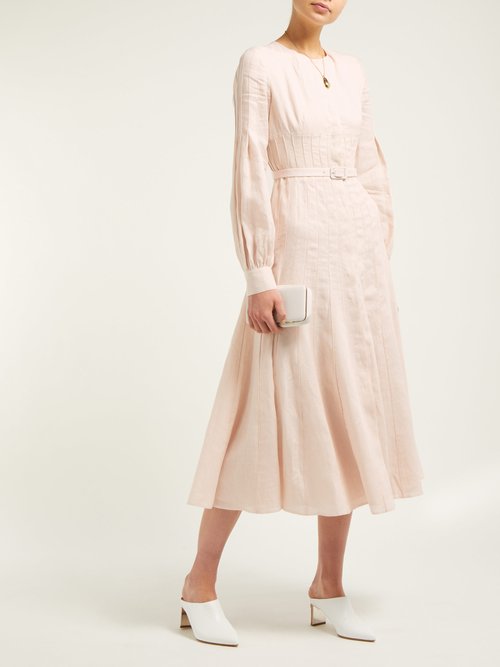 Gabriela Hearst Gertrude Aloe Vera-infused Linen Midi Dress Light Pink - 70% Off Sale