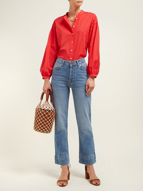 M.i.h Jeans Colt Band-collar Cotton-seersucker Shirt Red - 60% Off Sale