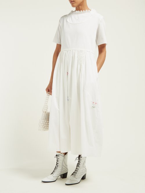 Horror Vacui Fiorina Beaded-flower Cotton Midi Dress White - 70% Off Sale