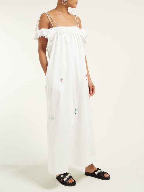 Horror Vacui Ameda Bead-embellished Cotton Maxi Dress White - 70% Off Sale