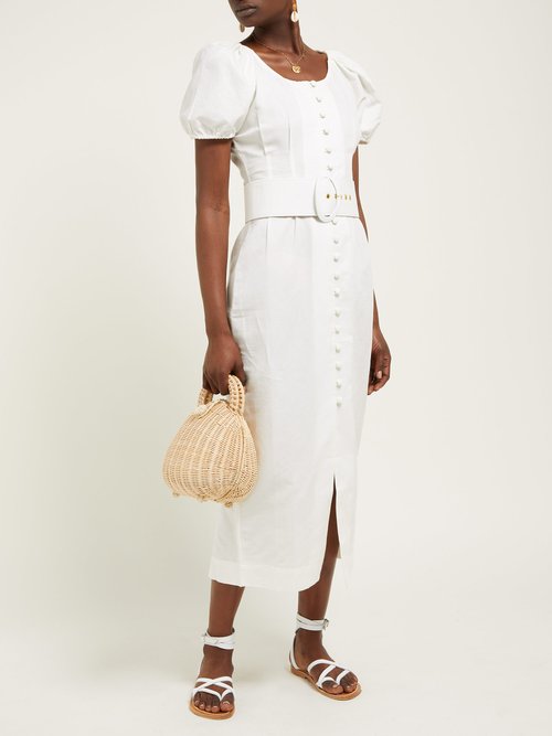 Cult Gaia Charlotte Rouleau-button-front Linen Midi Dress White - 70% Off Sale