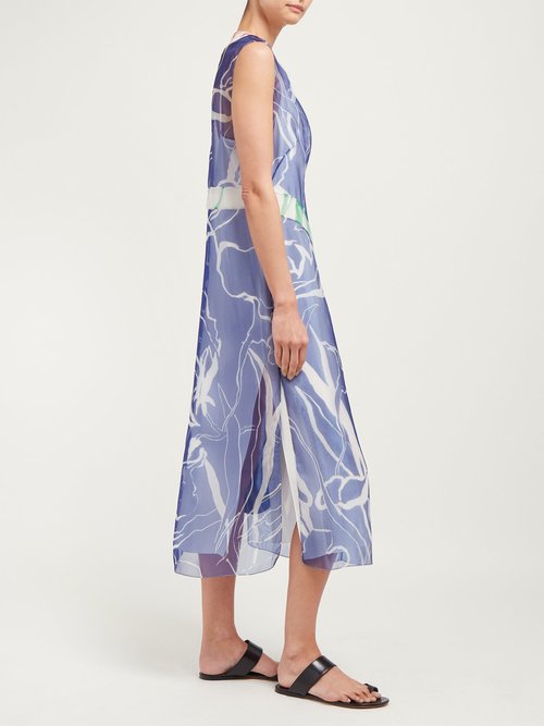 Marina Moscone Abstract-print Silk-blend Dress Multi - 70% Off Sale