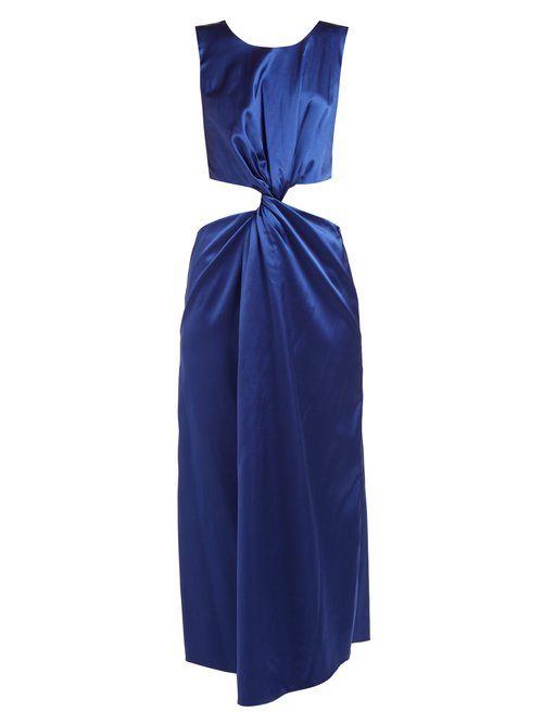 Marina Moscone – Cutaway Twist-front Satin Dress Blue