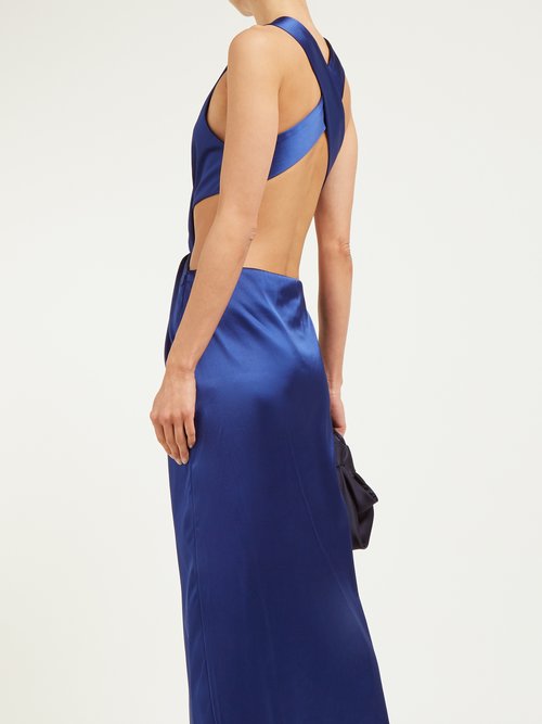 Marina Moscone Cutaway Twist-front Satin Dress Blue - 70% Off Sale