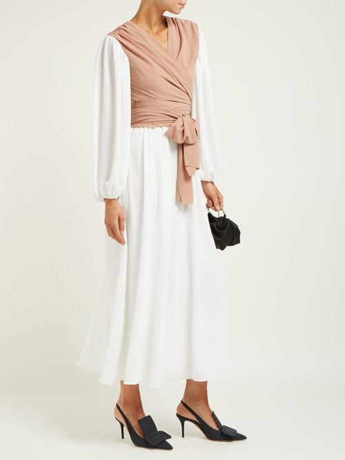 Emilia Wickstead Kiki King Wave Wrap Crepe Midi Dress Beige Multi - 70% Off Sale