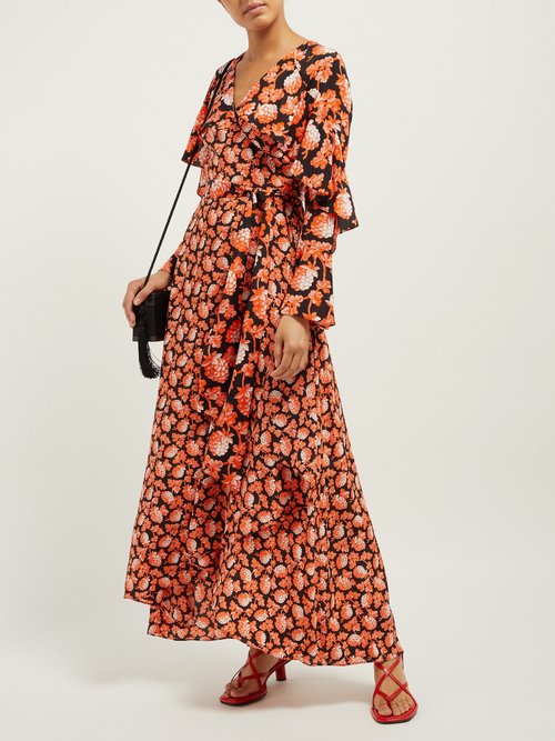 Diane Von Furstenberg Isla Berry-print Silk Wrap Dress Orange Multi - 70% Off Sale