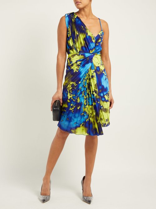 MSGM Tie-dye Pleated One-shoulder Dress Yellow - 70% Off Sale