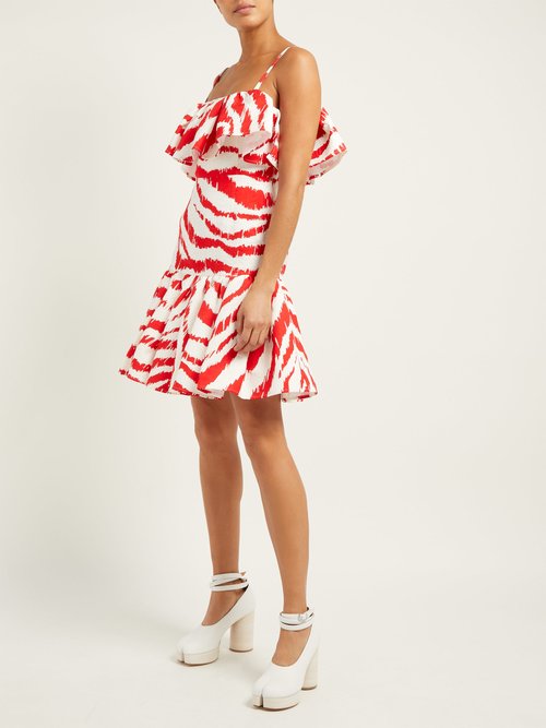 MSGM Zebra-print Ruffled Matelassé Dress Red - 70% Off Sale