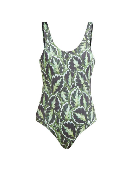Reina Olga - For A Rainy Day Leaf-print Swimsuit - Womens - Green Multi