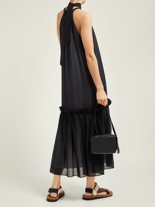 Buy Tibi Gauze Overlay Wool-blend Dress Black online - shop best Tibi clothing sales