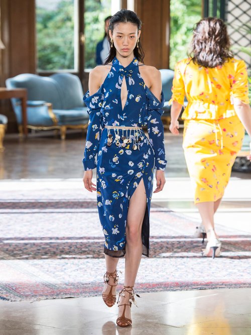 Altuzarra Chiara Cut-out Floral-print Silk Crepe Midi Dress Blue Multi - 70% Off Sale