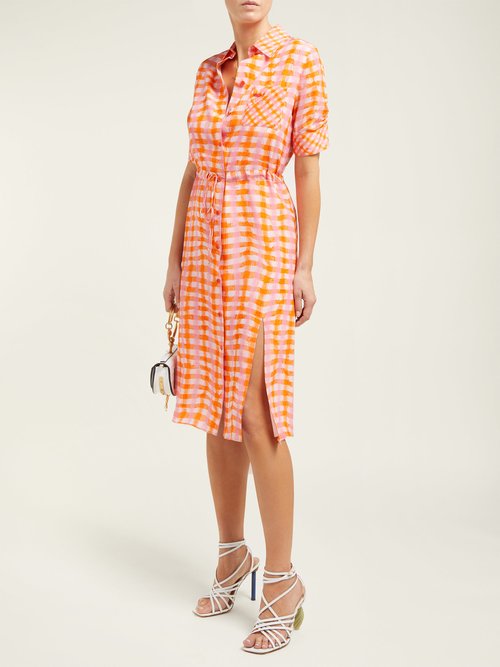 Altuzarra Vittoria Gingham Silk Shirtdress Orange Multi - 70% Off Sale