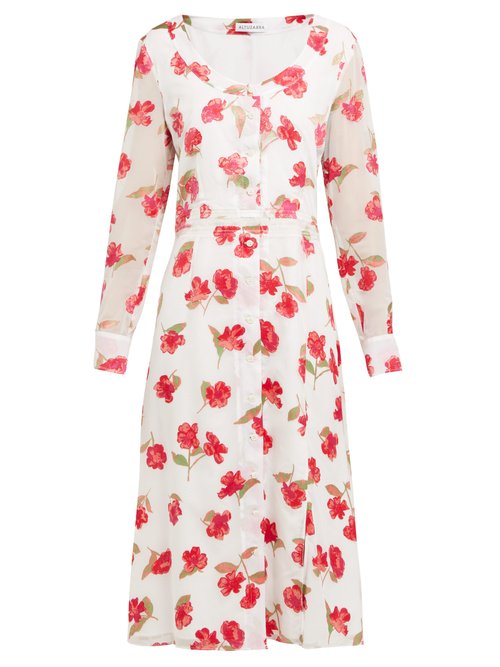 Buy Altuzarra - Livia Poppy-devoré Waistband Midi Dress White Multi online - shop best Altuzarra clothing sales