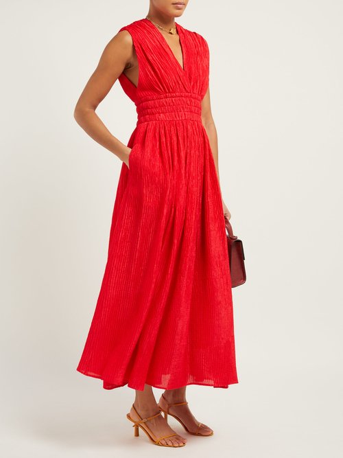 Gabriela Hearst Rotlein Crinkled-silk Midi Dress Red - 70% Off Sale