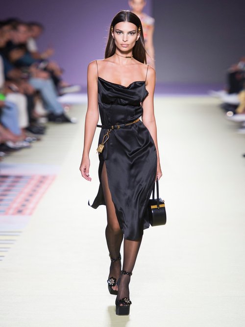 Versace Cowl-neck Silk-satin Slip Dress Black - 70% Off Sale