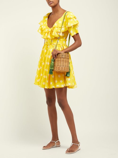 Gül Hürgel Ruffle Floral-print Linen Mini Dress Yellow Print - 70% Off Sale