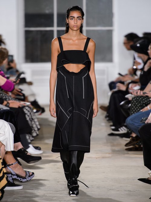 Proenza Schouler Cut-out Cotton-twill Midi Dress Black - 70% Off Sale