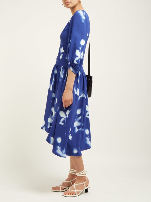 Proenza Schouler Rose-print V-neck Crepe Dress Blue Multi - 70% Off Sale