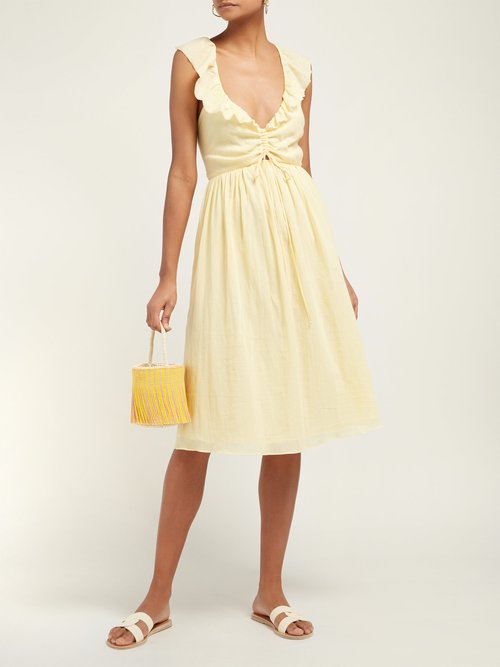 Loup Charmant Naxo Ruffle-trim Cotton Dress Yellow - 70% Off Sale