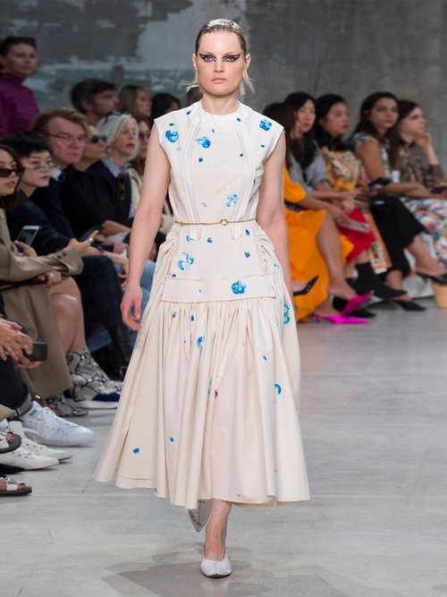 Marni Raw-edge Floral-print Cotton-blend Dress Blue Print - 70% Off Sale
