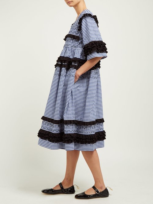 Molly Goddard Macy Gingham-cotton Midi Dress Navy - 70% Off Sale