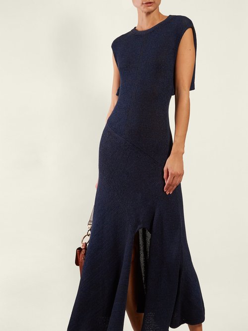 Chloé Open-back Knitted Midi Dress Navy - 70% Off Sale