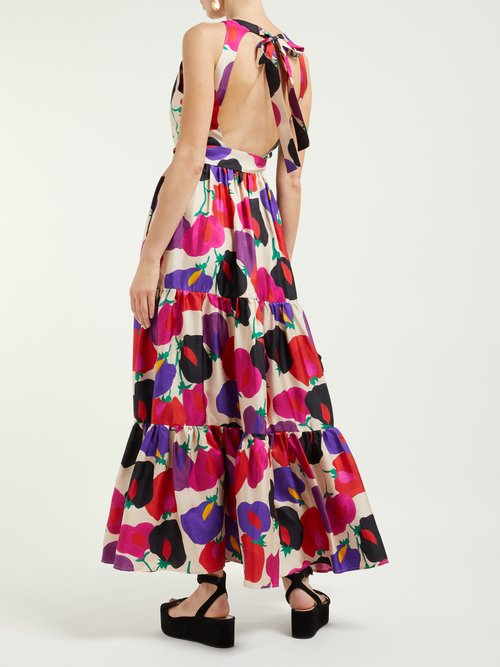 La DoubleJ Pellicano Americano-print Silk Maxi Dress Pink Multi - 70% Off Sale