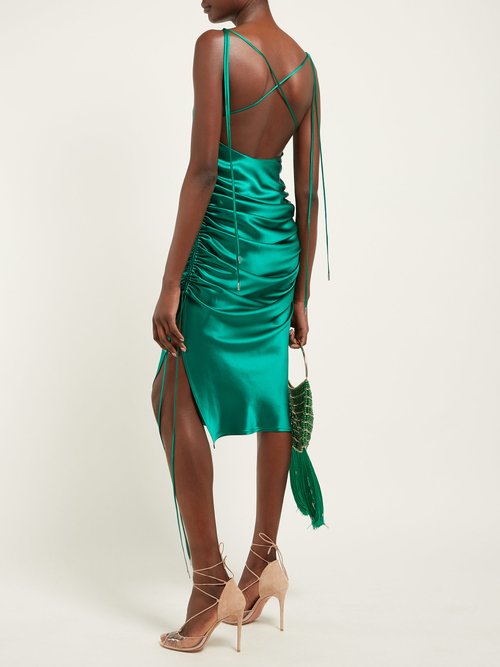 Galvan Yasmine Ruched Silk-satin Minidress Green - 70% Off Sale