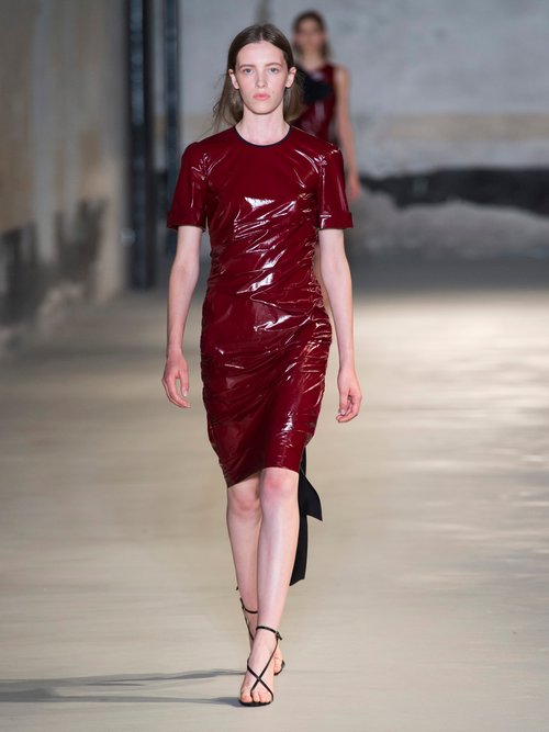 No. 21 Ruched Tie-back Glossed Poplin Dress Burgundy – 70% Off Sale