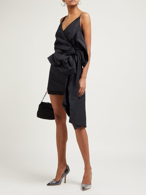 No. 21 Side Bow-embellished Twill Mini Dress Black – 70% Off Sale