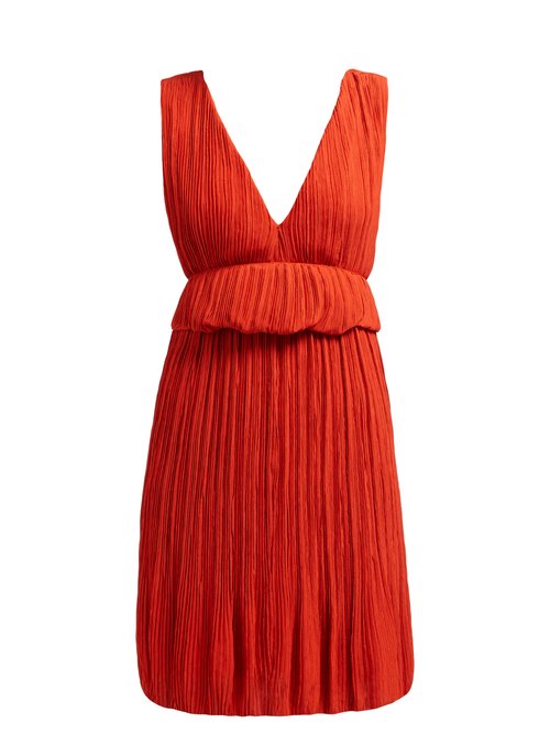 Chloé – Plissé-crepe Mini Dress Dark Orange