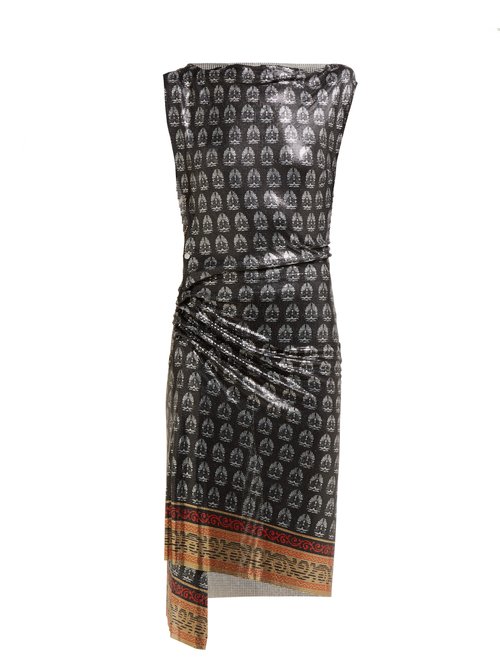 Paco Rabanne - Yucca-print Ruched Chainmail Dress Black Multi