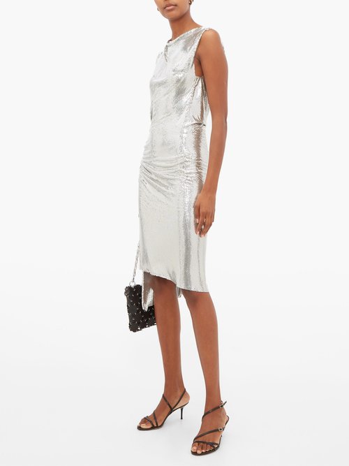 Paco Rabanne Gathered Chainmail Dress Silver - 70% Off Sale