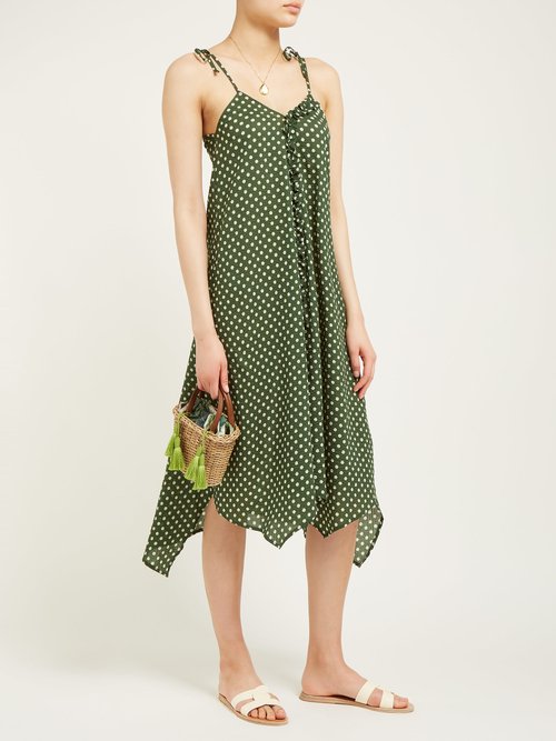 Belize Payton Polka-dot Cotton-seersucker Dress Green Print - 70% Off Sale