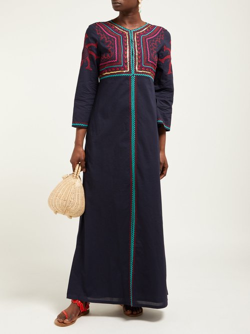 Le Sirenuse, Positano Vanessa Embroidered Cotton Maxi Dress Blue Multi - 70% Off Sale