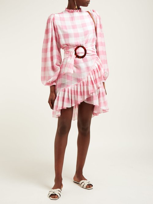 Adriana Degreas High Neck Gingham-print Mini Dress Pink - 70% Off Sale
