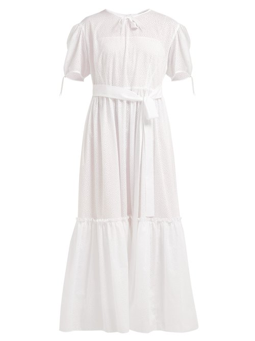 Vika Gazinskaya – Perforated Cotton-poplin Maxi Dress White
