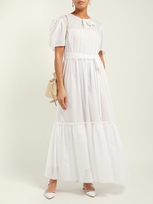 Buy Vika Gazinskaya Perforated Cotton-poplin Maxi Dress White online - shop best Vika Gazinskaya clothing sales